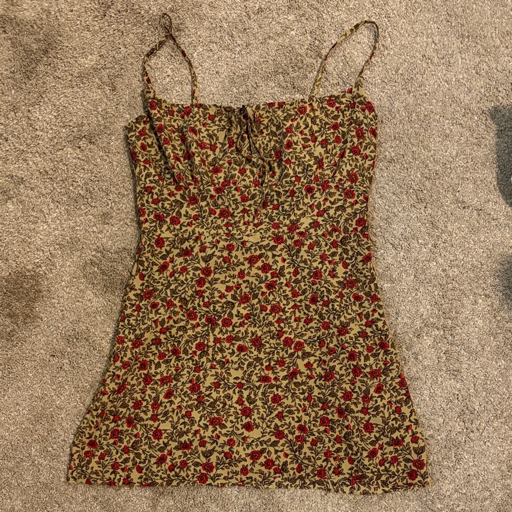 Spaghetti Strap Floral Slip Dress - Red & Olive
